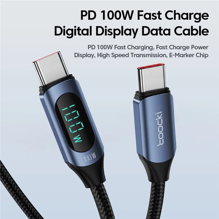 TOOCKI TQ-X03 USB-C to USB-C PD 100W Digital Display Charging Data Cable, 1m