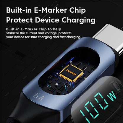 TOOCKI TQ-X03 USB-C to USB-C PD 100W Digital Display Charging Data Cable, 1m