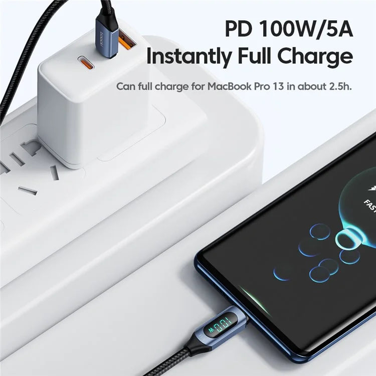 TOOCKI TQ-X03 USB-C to USB-C PD 100W Digital Display Charging Data Cable, 1m