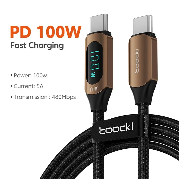 TOOCKI TQ-X03 USB-C to USB-C PD 100W Digital Display Charging Data Cable, 1m