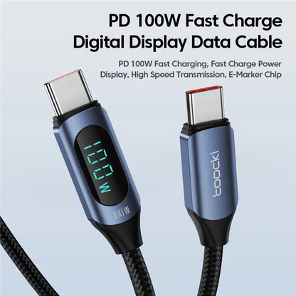 TOOCKI TQ-X03 USB-C to USB-C PD 100W Digital Display Charging Data Cable, 1m