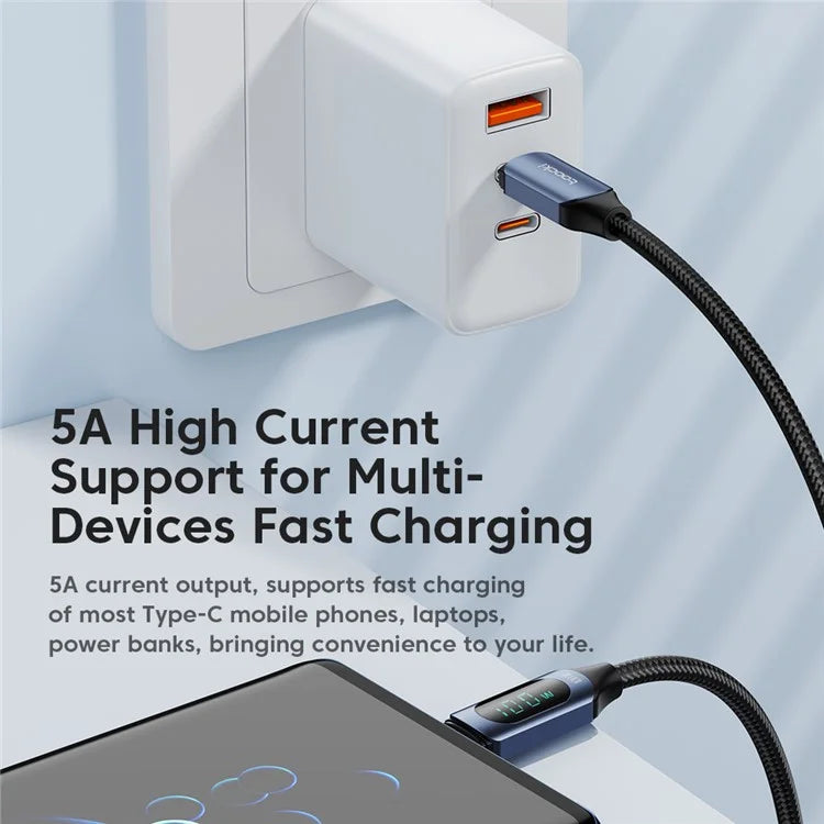 TOOCKI TQ-X03 2m Digital Display Data Cable USB-C to USB-C PD 100W Charging Cord