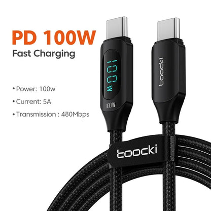 TOOCKI TQ-X03 2m Digital Display Data Cable USB-C to USB-C PD 100W Charging Cord