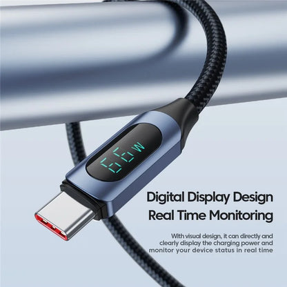 TOOCKI TQ-X03A2 6A Digital Display USB-C Data Cable, 2-Meter Braided Charging Cord