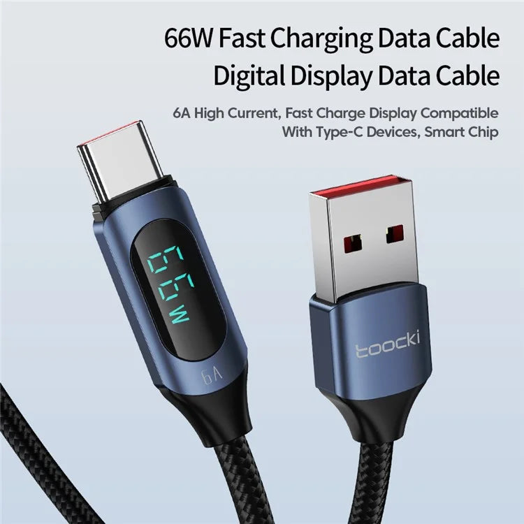 TOOCKI TQ-X03A2 1m 6A USB-C Data Cable, Digital Display Braided Charging Cable