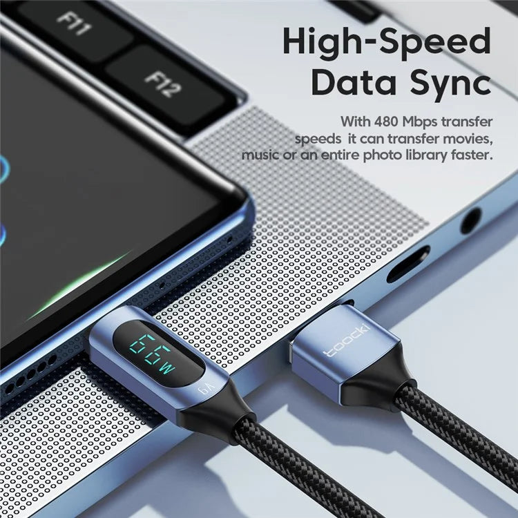 TOOCKI TQ-X03A2 1m 6A USB-C Data Cable, Digital Display Braided Charging Cable