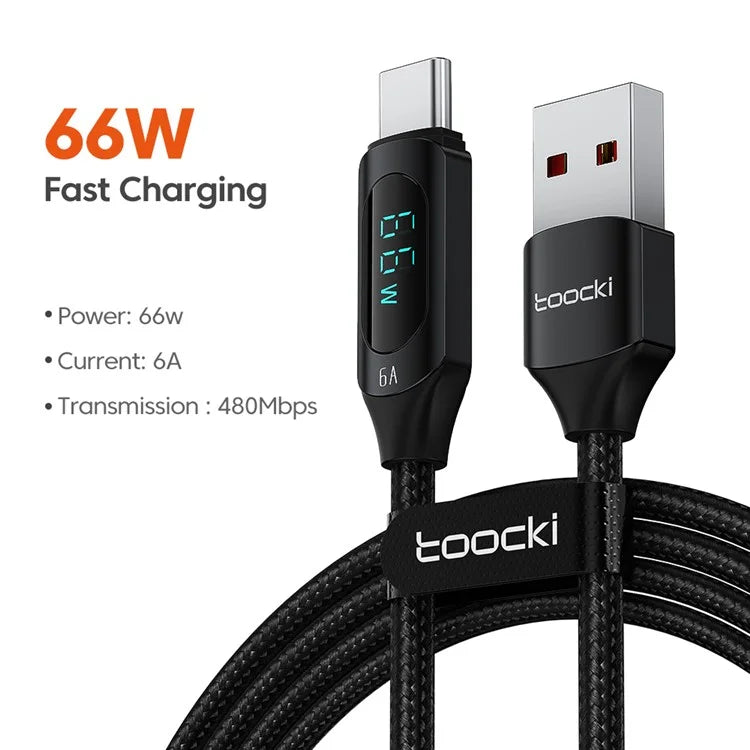 TOOCKI TQ-X03A2 1m 6A USB-C Data Cable, Digital Display Braided Charging Cable