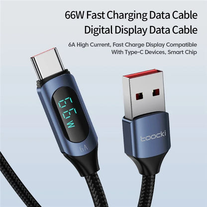 TOOCKI TQ-X03A2 1m 6A USB-C Data Cable, Digital Display Braided Charging Cable