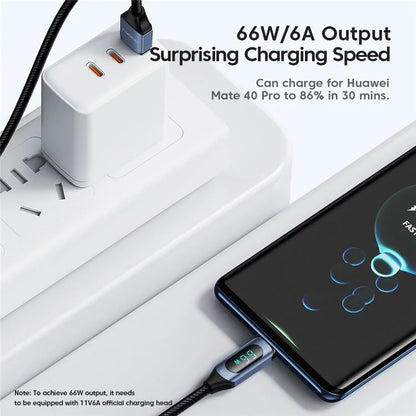 TOOCKI TQ-X03A2 1m 6A USB-C Data Cable, Digital Display Braided Charging Cable