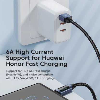 TOOCKI TQ-X03A2 1m 6A USB-C Data Cable, Digital Display Braided Charging Cable