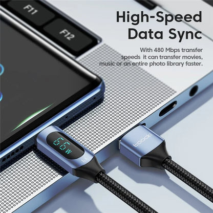 TOOCKI TQ-X03A2 1m 6A USB-C Data Cable, Digital Display Braided Charging Cable