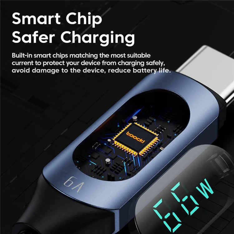 TOOCKI TQ-X03A2 1m 6A USB-C Data Cable, Digital Display Braided Charging Cable