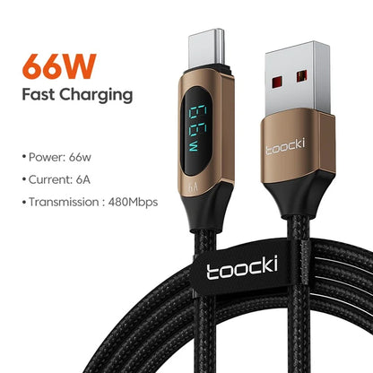 TOOCKI TQ-X03A2 1m 6A USB-C Data Cable, Digital Display Braided Charging Cable