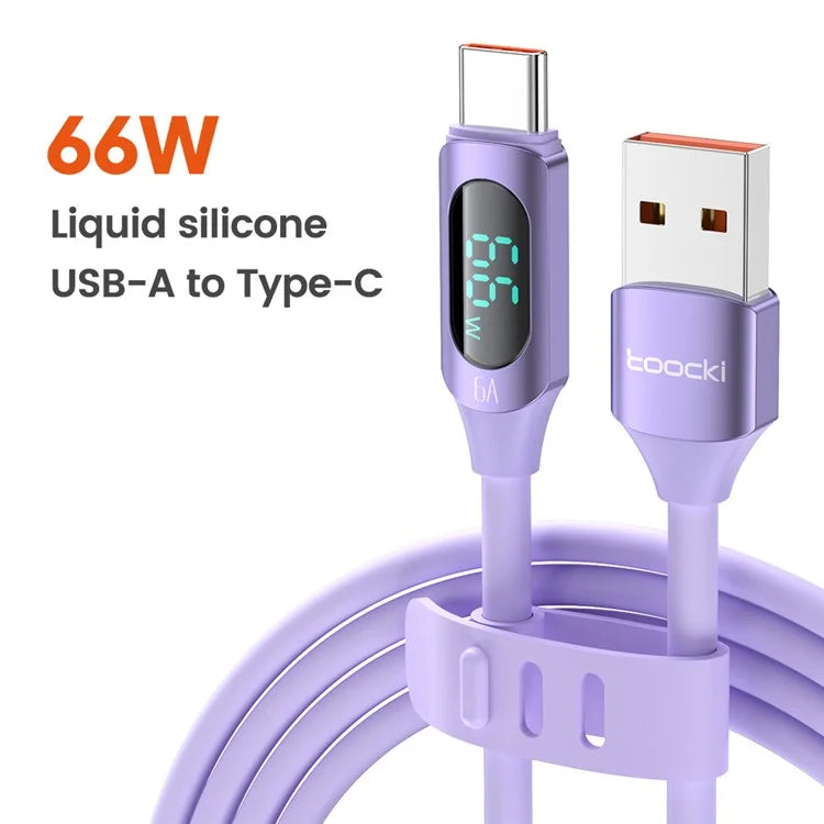 TOOCKI TQ-X55A2 1m USB to Type-C 6A Liquid Silicone Data Cable with Digital Display