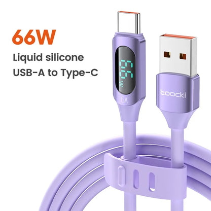 TOOCKI TQ-X55A2 1m USB to Type-C 6A Liquid Silicone Data Cable with Digital Display