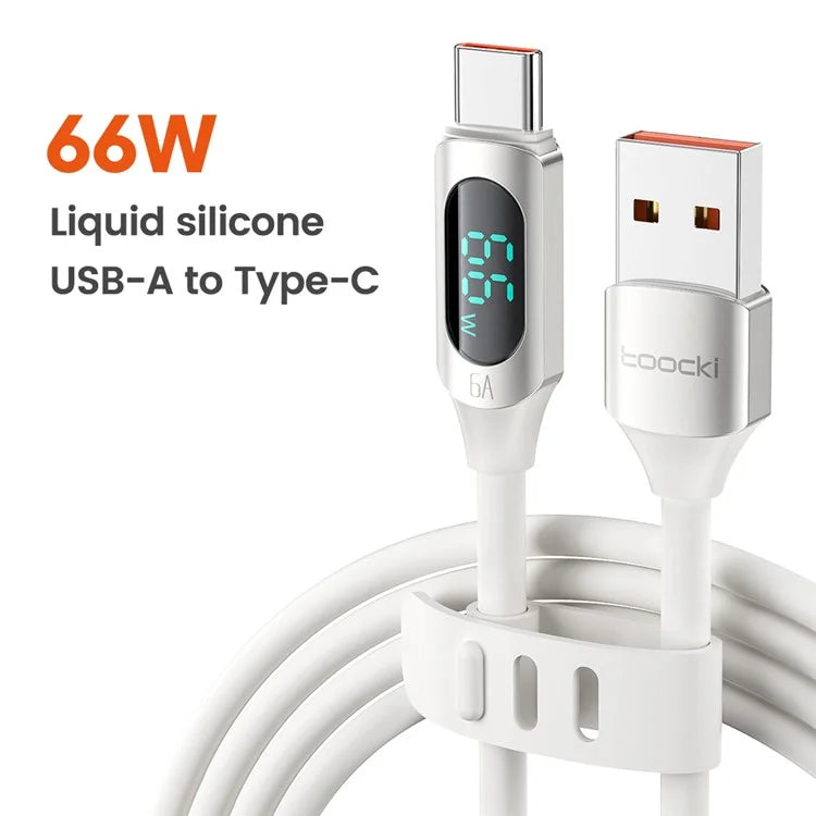 TOOCKI TQ-X55A2 1m USB to Type-C 6A Liquid Silicone Data Cable with Digital Display