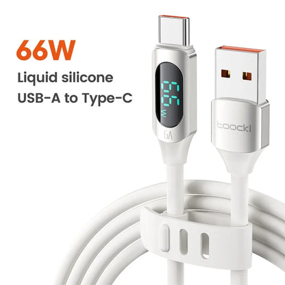 TOOCKI TQ-X55A2 1m USB to Type-C 6A Liquid Silicone Data Cable with Digital Display