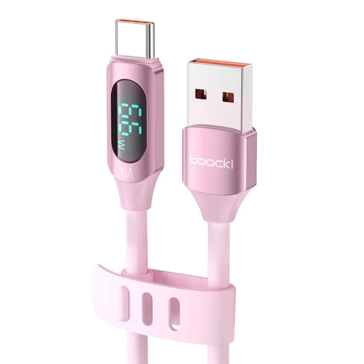 TOOCKI TQ-X55A2 1m USB to Type-C 6A Liquid Silicone Data Cable with Digital Display