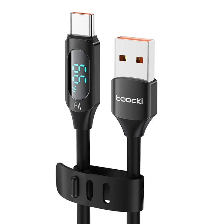 TOOCKI TQ-X55A2 1m USB to Type-C 6A Liquid Silicone Data Cable with Digital Display