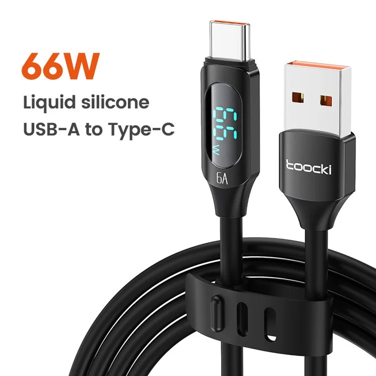 TOOCKI TQ-X55A2 1m USB to Type-C 6A Liquid Silicone Data Cable with Digital Display