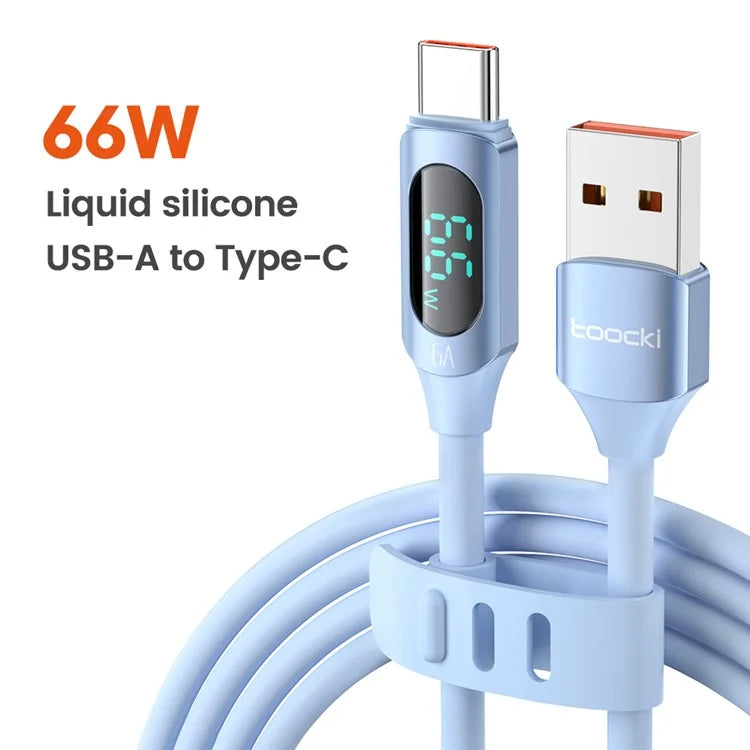 TOOCKI TQ-X55A2 1m USB to Type-C 6A Liquid Silicone Data Cable with Digital Display