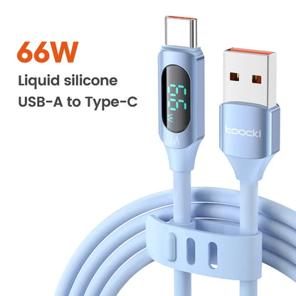 TOOCKI TQ-X55A2 1m USB to Type-C 6A Liquid Silicone Data Cable with Digital Display