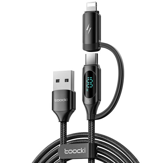 TOOCKI TQ-X72A 2-in-1 USB-A to Type-C / iP Data Cable, 1m 6A 66W Fast Charging Cable with Digital Display