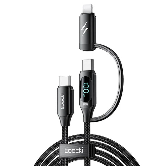 TOOCKI TQ-X72B 2-in-1 Digital Display Data Cable Type-C to Type-C / iP, 100W Fast Charging Cord, 1 Meter