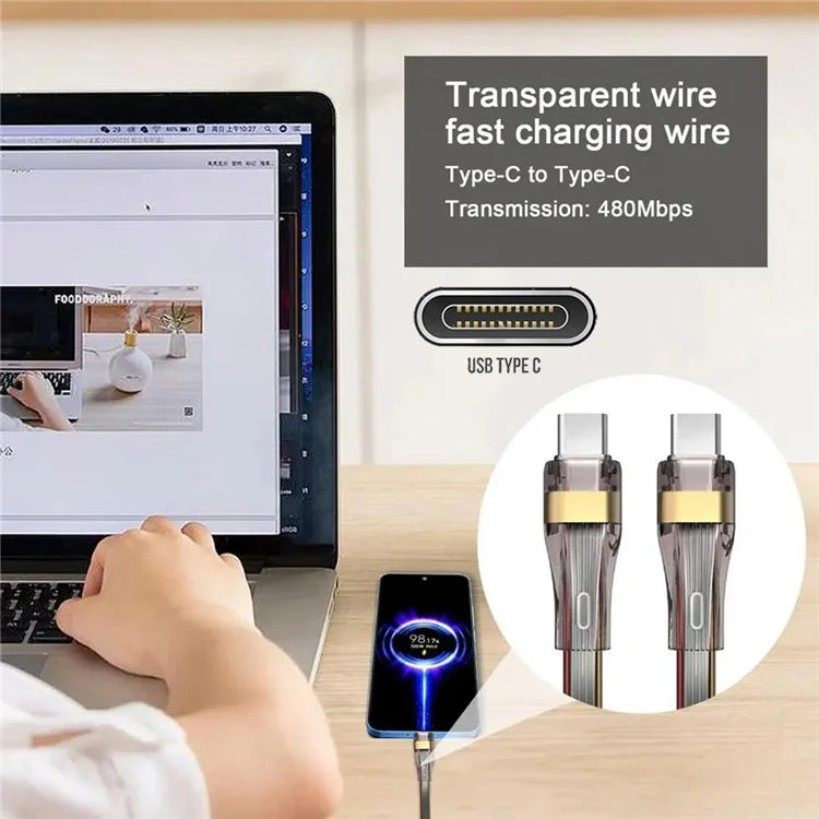 UC-003-FL-2.0M 2m USB2.0 USB-C to USB-C Flat Cable 65W Fast Charge Laptop Tablet Phone Data Cable