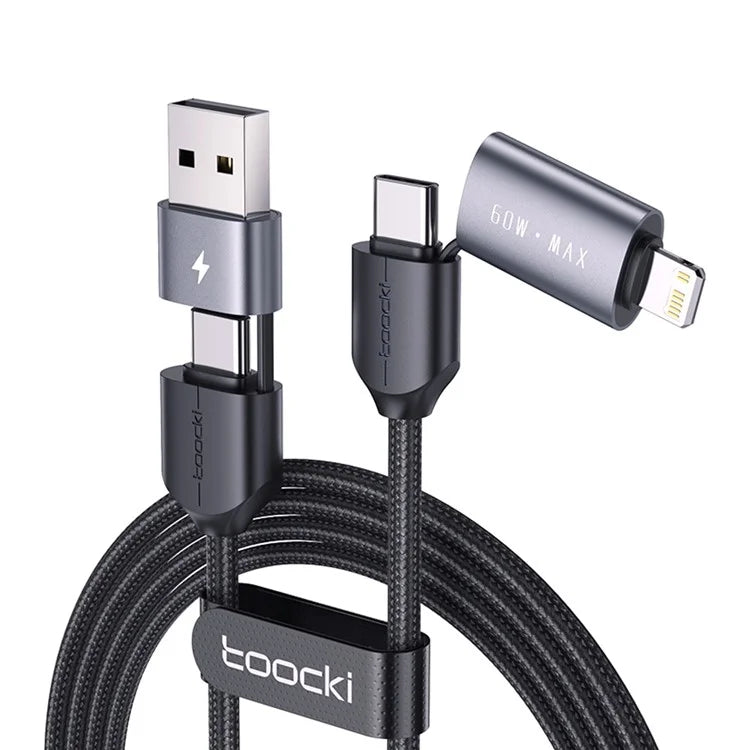 TOOCKI TQ-X44 1m USB-A / Type-C to Type-C / iP 4 in 1 60W Fast Charging Data Cable