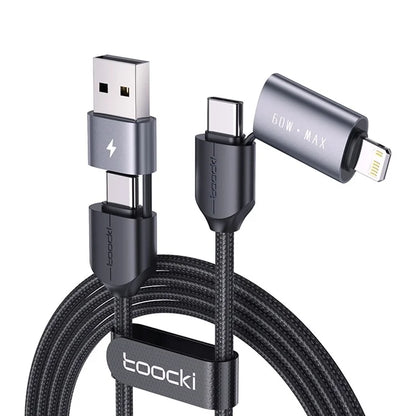 TOOCKI TQ-X44 1m USB-A / Type-C to Type-C / iP 4 in 1 60W Fast Charging Data Cable