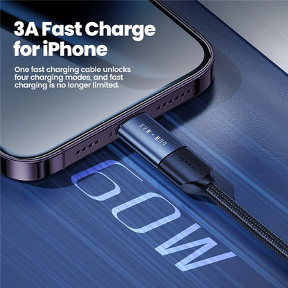 TOOCKI TQ-X44 1m USB-A / Type-C to Type-C / iP 4 in 1 60W Fast Charging Data Cable