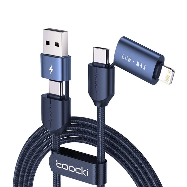 TOOCKI TQ-X44 1m USB-A / Type-C to Type-C / iP 4 in 1 60W Fast Charging Data Cable