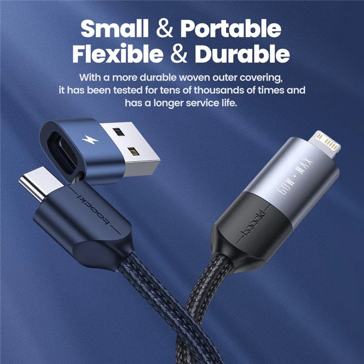 TOOCKI TQ-X44 1m USB-A / Type-C to Type-C / iP 4 in 1 60W Fast Charging Data Cable