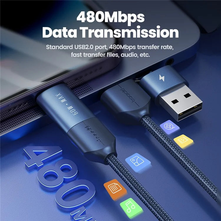 TOOCKI TQ-X44 1m USB-A / Type-C to Type-C / iP 4 in 1 60W Fast Charging Data Cable