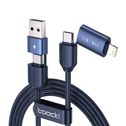 TOOCKI TQ-X44 2m USB-A / Type-C to Type-C / iP 4 in 1 Data Cable 60W Fast Charging Wire