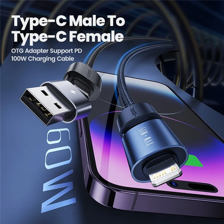 TOOCKI TQ-X44 2m USB-A / Type-C to Type-C / iP 4 in 1 Data Cable 60W Fast Charging Wire