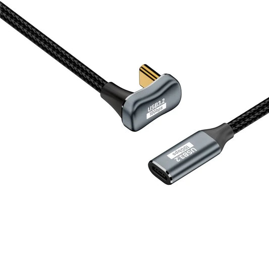2m USB3.2 U-shape Type-C Male to Type-C Female Cable PD 100W Braided Conversion Cord