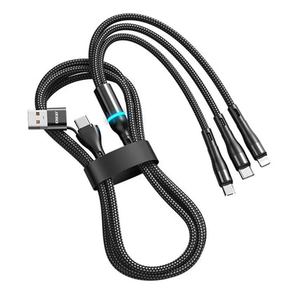 ENKAY 1.3m USB / Type-C to iP / Type-C / Micro USB 5A Fast Charge Data Cable with LED Indicator, Nylon Braided