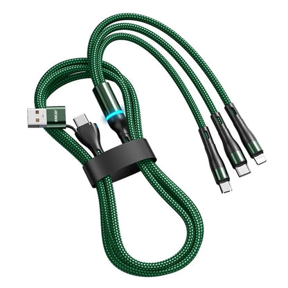 ENKAY 1.3m USB / Type-C to iP / Type-C / Micro USB 5A Fast Charge Data Cable with LED Indicator, Nylon Braided