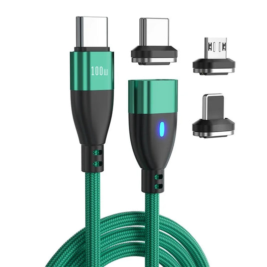 ENKAY 1m 24Pin PD 100W Type-C to iP / Type-C / Micro USB Magnetic Charging Data Cable with LED Indicator
