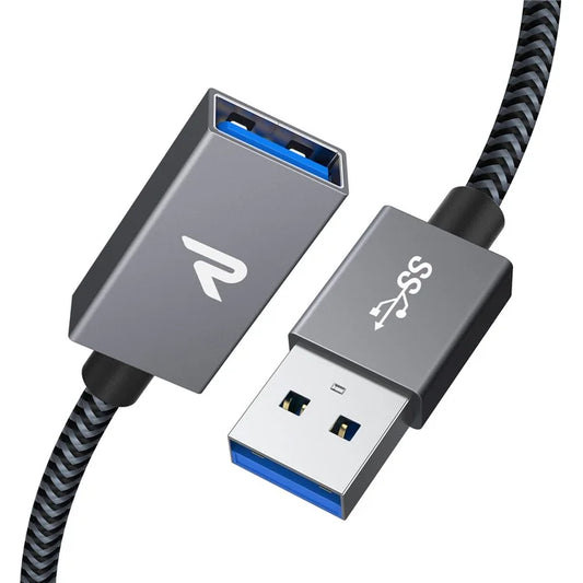 RAMPOW 1m USB-A Male to USB-A Female Extension Cable USB 3.0 5Gbps Nylon Braided Data Cable