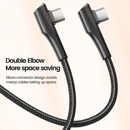 TOOCKI TQ-X15C2 1m Angled Design USB-C to USB-C Cable 100W Fast Charging Data Cord