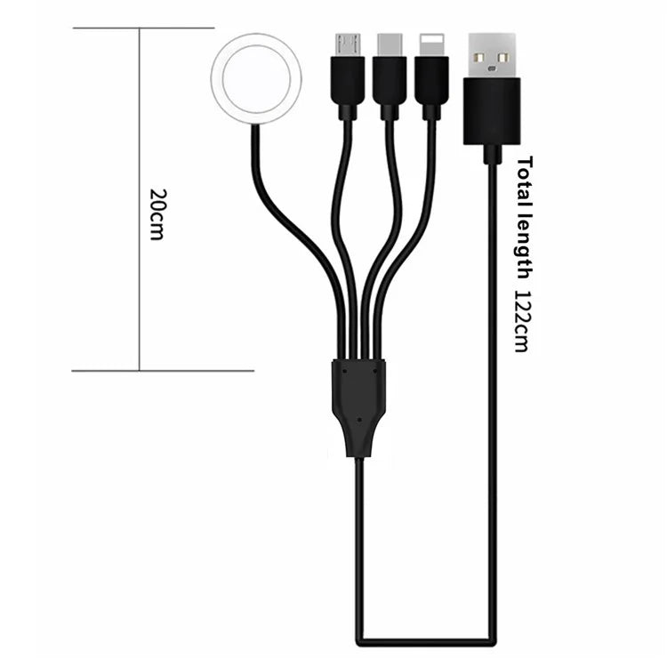 122cm USB to Type-C / 8-pin / Micro / Square Watch Wireless Charger Splitter Cable for Apple Watch / Phone, with Decoding Chip