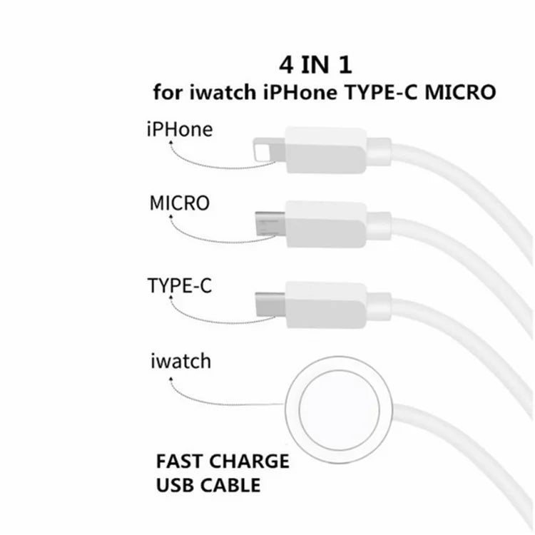 122cm USB to Type-C / 8-pin / Micro / Square Watch Wireless Charger Splitter Cable for Apple Watch / Phone, with Decoding Chip