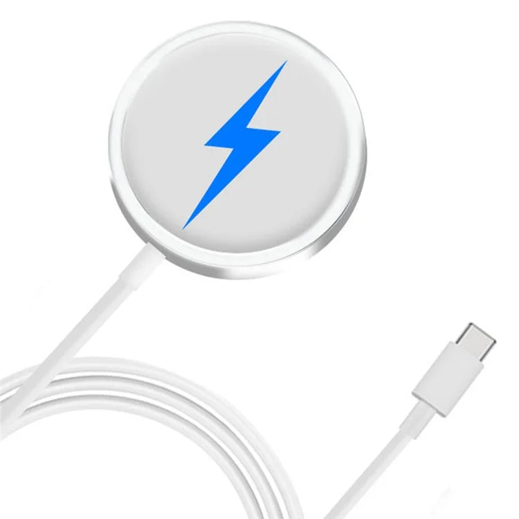 For iPhone 15W Magnetic Wireless Charger 1m Type-C Cable Phone Fast Charging Dock - Silver