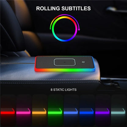 Anti-Slip Phone Charging Pad Button Control RGB Light Car Wireless Charger with 0.3m Type-C Cable (Round)