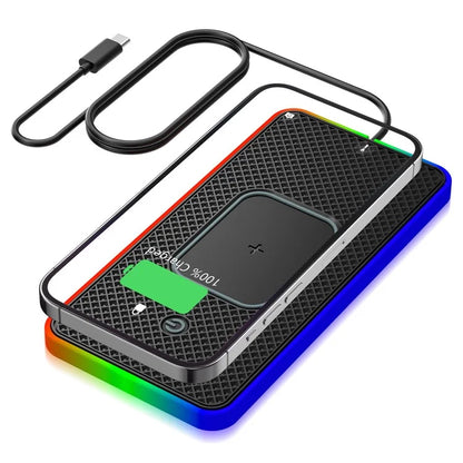 Car Anti-Slip Phone Charging Pad Button Control RGB Light Wireless Charger with 1m Type-C Cable (Round)