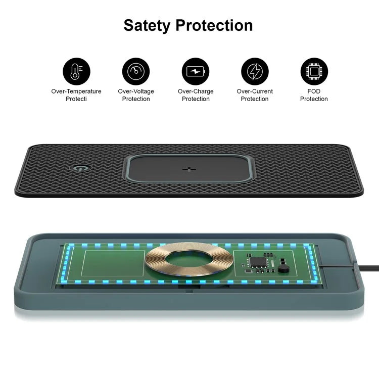 Car Anti-Slip Phone Charging Pad Button Control RGB Light Wireless Charger with 1m Type-C Cable (Round)