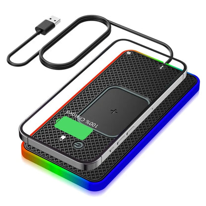 Car Anti-Slip Phone Charging Pad Button Control RGB Light Wireless Charger with 1m USB Cable (Square)